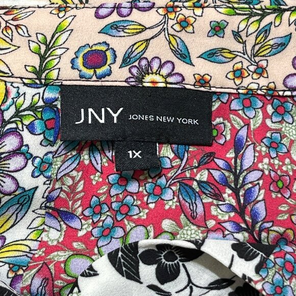 Jones NY Floral Patchwork Blouse Top Size 1X Button Front Collar Multi-Color - Picture 4 of 9